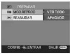 PREPARAR MOD REPROD VER TODO REANUDAR APAGADO CONFIG ENTRAR SALIR