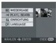 WIEDERGABE PLAYL BEARB EINRICHTUNG LANGUAGE WÄHLEN ENTER ENGE HED