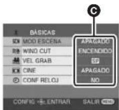 BASIKAS MOD ESCENA WIND CUT VEL GRAB CINE CONF RELOJ APAGADO NO APAGENADO ENCENDIDO APAGADO NO CONFIG ENTRAR SALIR END