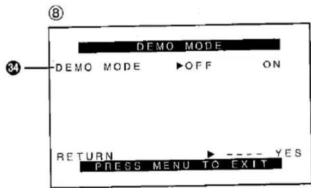 ⑧ DEMO MODE DEMO MODE ▶OFF ON RETURN ▶---- YES PRESS MENU TO EXIT