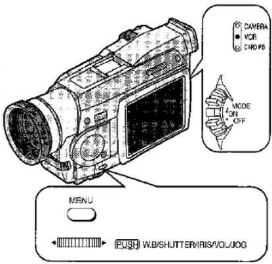 CAMERA VCR CARD PB MODE ON OFF MENU PUSH W.B/SHUTTER/IRIS/VOL/JOG