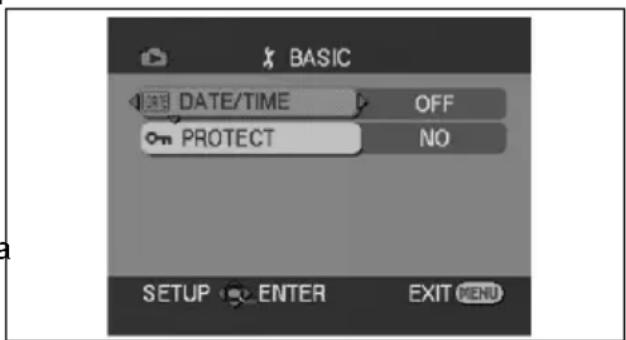 BASIC DATE/TIME OFF PROTECT NO SETUP ENTER EXIT MENU
