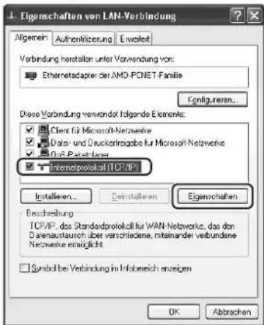 PANASONIC Panafax UF-8300 - Wählen Sie "Internetprotokoll (TCP/IP)" und dann "Eigenschaften". - 1