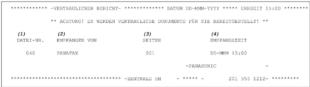 PANASONIC Panafax UF-6300 - Beispiel für einen vertraulichen Empfangsbericht - 1