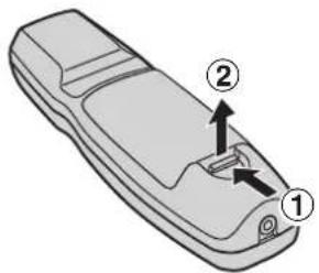Diagram of a mobile phone casing with labeled parts 1, 2, and directional arrows indicating internal components.