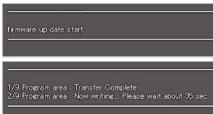 firmware up date start 1/9 Program area : Transfer Complete 2/9 Program area : Now writing. Please wait about 35 sec.
