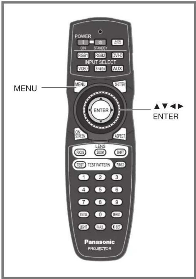 POWER I ON STANDBY RGB1 RGB2 DVI-D INPUT SELECT VIDEO SVIDEO AUX MENU SHUTTER ENTER ON SCREEN ASPECT LENS FOCUS ZOOM SHIFT TEST TEST PATTERN FUNC1 1 2 3 4 5 6 7 8 9 STATUS 0 DEBUG LIGHT CALL SET Panasonic PROJETOR