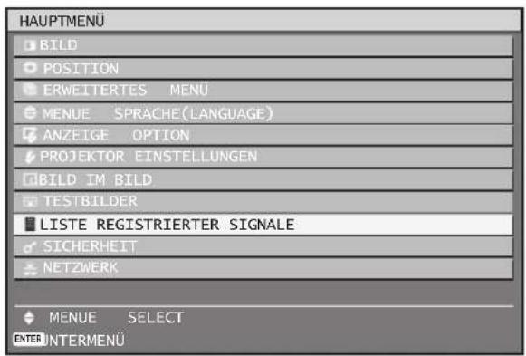 HAUPTMENU BILD POSITION ERWEITERTES MENÜ MENUE SPRACHE (LANGUAGE) ANZEIGE OPTION PROJEKTOR EINSTELLUNGEN IBILD IM BILD TESTBILDER LISTE REGISTRIERTER SIGNALE SICHERHEIT NETZWERK MENUE SELECT ENTER INTERMENU