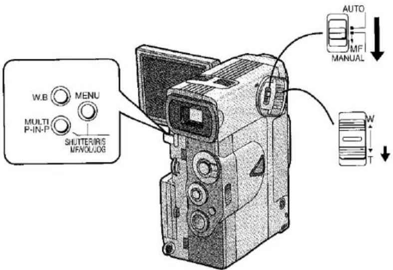 W.B MENU MULTI P-IN-P SHUTTERIRIS MFVOLJOG AUTO MF MANUAL W T