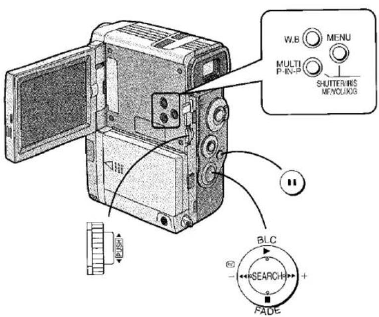 W.B MENU MULTI P-IN-P SHUTTER/IRIS MF/VOLIOB BLC SEARCH + FADE