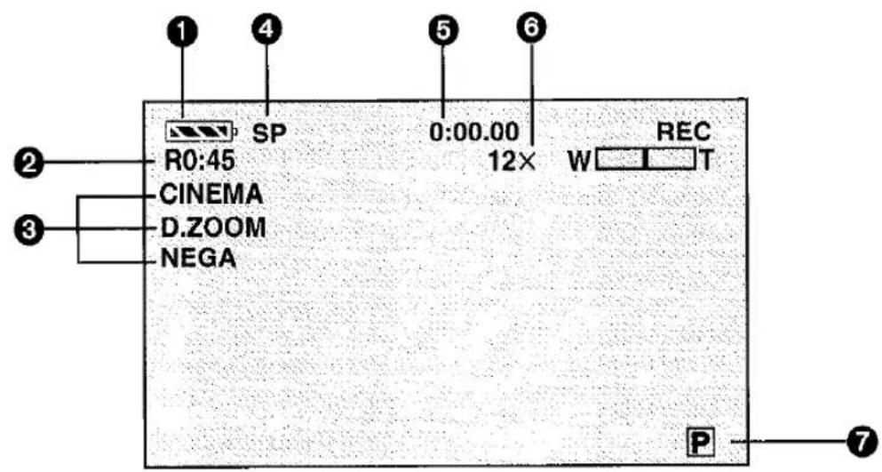 ① ④ ⑤ ⑥ R0:45 SP 0:00.00 REC CINEMA 12× W T D.ZOOM NEGA ② ③ ⑦