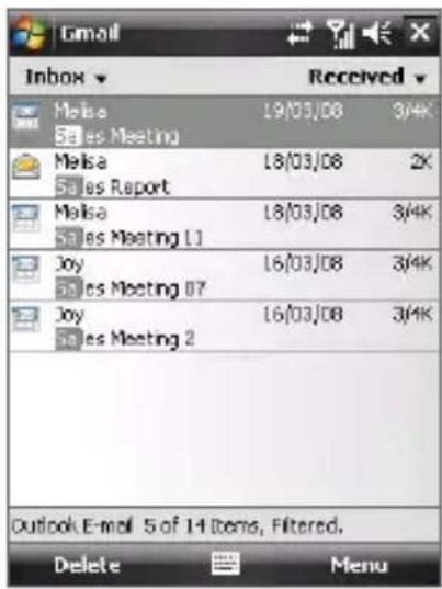 Inbox Received Meisha Sales Meeting 19/03/08 3/4K Meisha Sales Report 18/03/08 2K Meisha Sales Meeting L1 18/03/08 3/4K Joy Sales Meeting 07 16/03/08 3/4K Joy Sales Meeting 2 16/03/08 3/4K Outlook E-mail 5 of 14 Items, Filtered. Delete Menu
