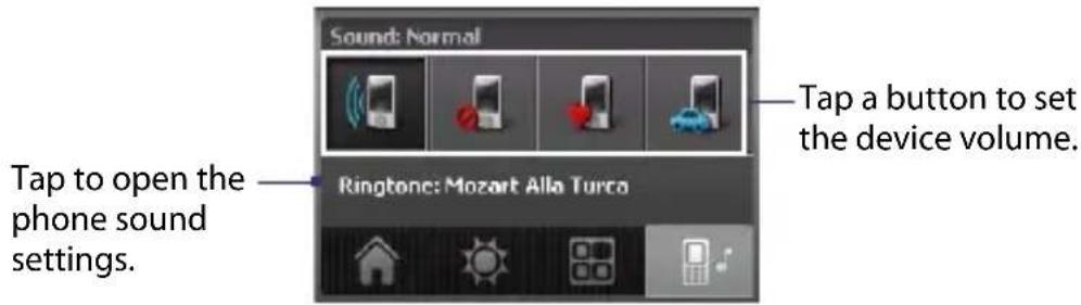 Sound: Normal Tap to open the phone sound settings. Ringtone: Mozart Alla Turco Tap a button to set the device volume.