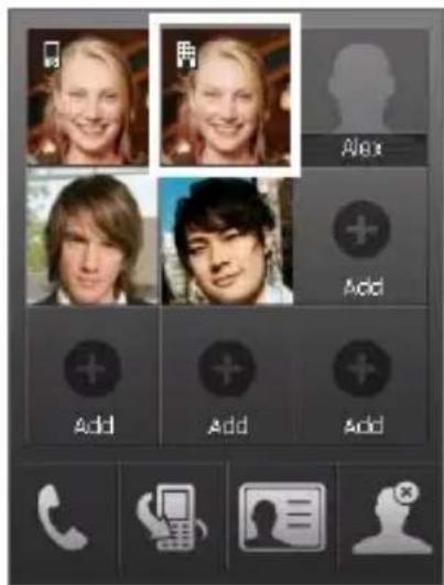 Mobile app interface screenshot showing user profile grid with head, phone, and email icons