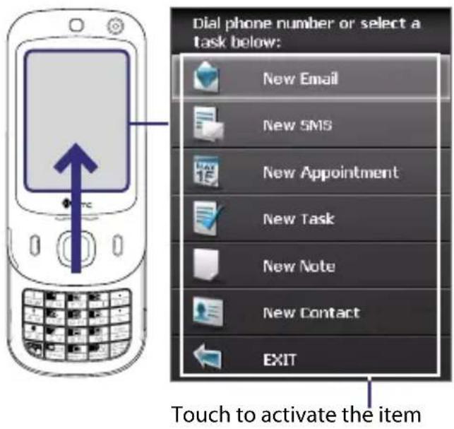 Dial phone number or select a task below: New Email New SMS New Appointment New Task New Note New Contact EXIT Touch to activate the item