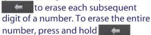 ← to erase each subsequent digit of a number. To erase the entire number, press and hold ←