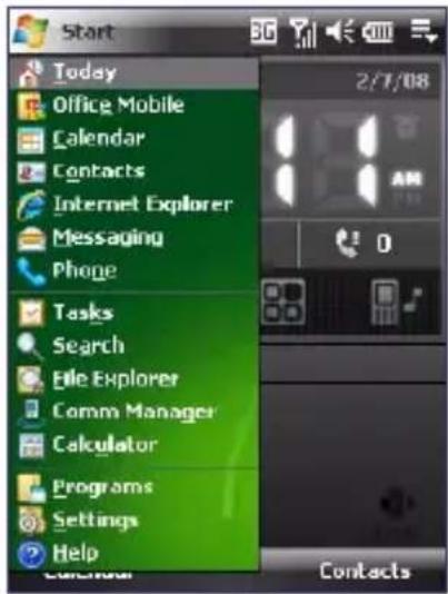 Start Today Office Mobile Calendar Contacts Internet Explorer Messaging Phone Tasks Search File Explorer Comm Manager Calculator Programs Settings Help Contacts