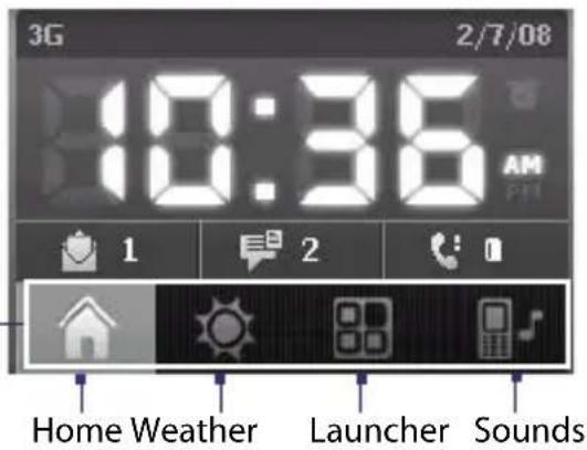 3G 2/7/08 10:36 AM PH 1 2 0 Home Weather Launcher Sounds