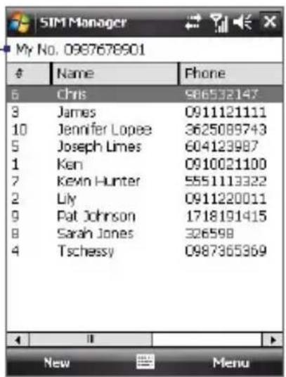 SIM Manager My No. 0967678901 Name Phone 6 Chris 986532147 3 James 0911121111 10 Jennifer Lopee 3625089743 5 Joseph Limes 604123987 1 Ken 0910021100 7 Kevin Hunter 5551113322 2 Lily 0911220011 9 Pat Johnson 1718191415 8 Sarah Jones 326598 4 Tschessy 0987365369