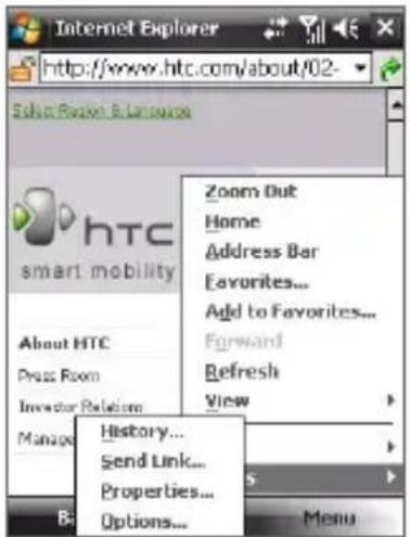 Internet Explorer http://www.htc.com/about/02- Sales Review & Language Zoom Out Home Address Bar Favorites... Add to Favorites... Forward Refresh View History... Send Link... Properties... Options... Menu