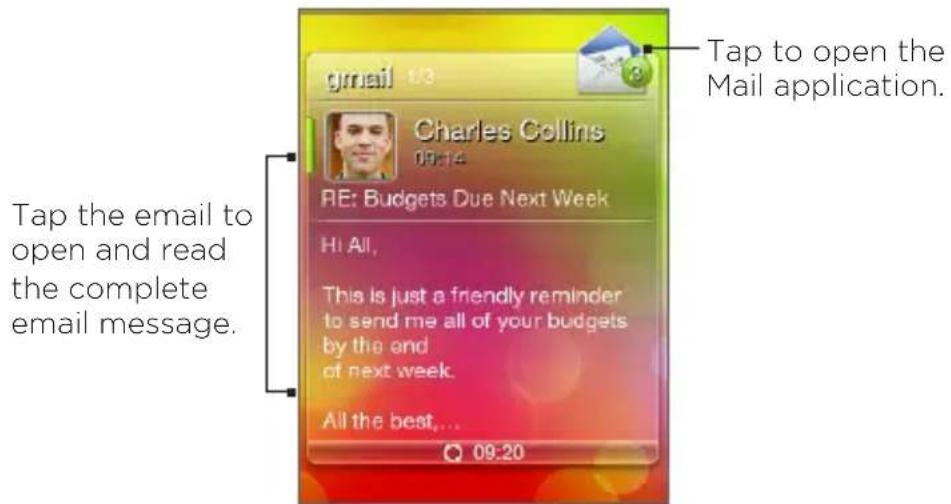 Tap to open the Mail application. Tape the email to open and read the complete email message. RE: Budgets Due Next Week Hi All, This is just a friendly reminder to send me all of your budgets by the end of next week. All the best... 09:20