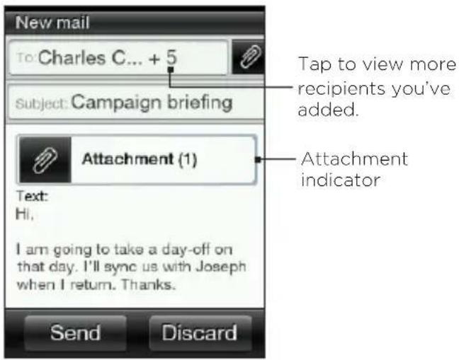 New mail To: Charles C... + 5 Subject: Campaign briefing Text: Hi. I am going to take a day-off on that day. I'll sync us with Joseph when I return. Thanks. Tape to view more recipients you've added. Attachment indicator Send Discard