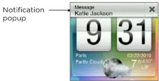 Notification popup Message Katie Jackson 9 31 Paris Partly Cloudy 02/22/2010 7 oH:10" L9"