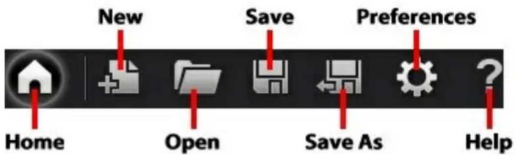 Home New Open Save Save As Preferences Help