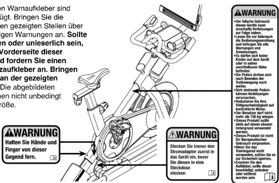 NordicTrack Commercial S10i Studio Cycle - PLATZIERUNG DES WARNAUFKLEBERS - 1