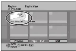 Playlists DVD-RAM Playlist View 10.5 KBN 3:30 Previous Page Q1N1 Knit BNTB 222 NE1 1:30