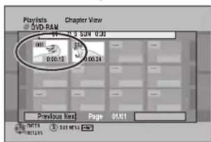 Playlists DVD-RAM Chapter View 01/01 01:35 SUN 0:30 00:00:15 00:00:24 Previous Next Page 01/01 M124 M125 S23 M24 S25