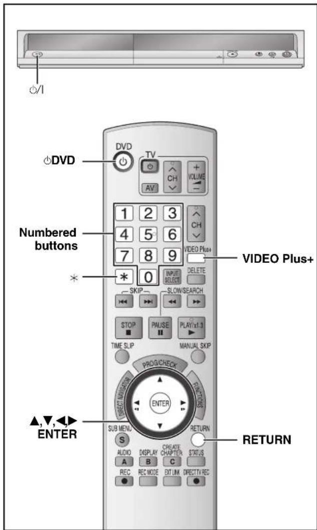 DVD Numbered buttons * * 0 INPUT SELECT SLOW/SEARCH STOP PMUSE PLAY/x1.3 TIME SLIP MANUAL SKIP PROG/CHECK ENTER SUB MENU S AUDIO A REC DISPLAY B CREATE CHAPTER C STATUS DIRECTV REC RETURN ▲,▼,◀ ENTER