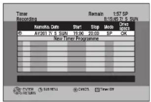 Timer Recording Rename Date Sun! Stop Make Date AV2017/5 SUN 10:00 20:00 SP New Timer Programme OK FILTER SUT MENS CNC23 Time Off RETURN