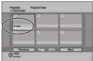 Playlists DVD-RAM Playlist View Create Previous Page 0/01 Next SMS ACTS