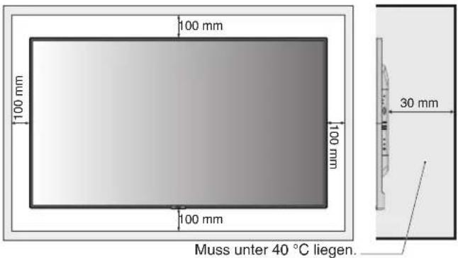 100 mm 100 mm 100 mm 100 mm 30 mm Muss unter 40 °C liegen.