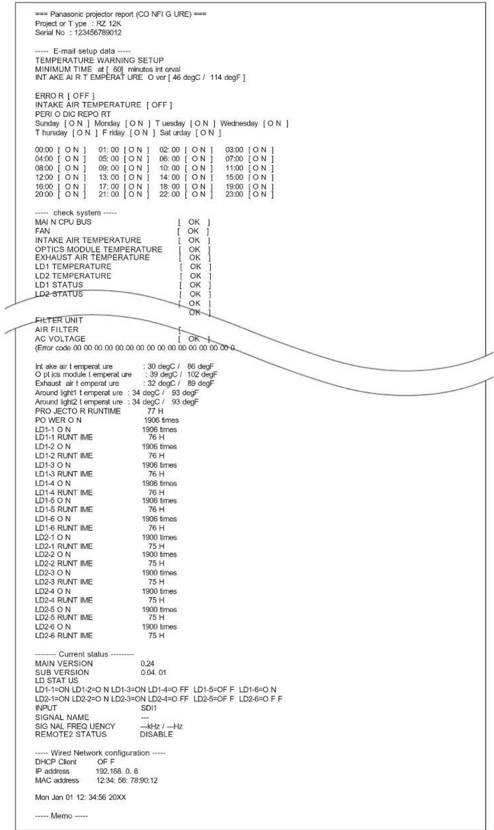 PANASONIC PT-RS11K - Example of the E-mail sent when E-mail is set - 1