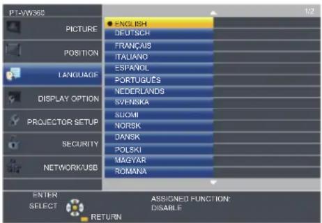 PANASONIC PT-VW360EJ - Changing the display language - 1