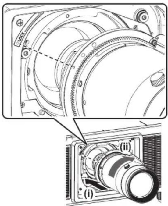 Technical diagram of a mechanical assembly with labeled parts (i), (ii), and a zoomed-in view showing internal components.
