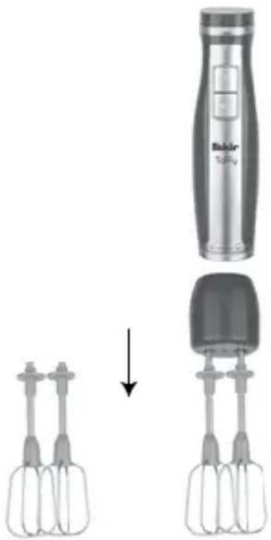 Diagram showing the process of a hairdryer with three different mixing handles, illustrating the step-by-step transformation.