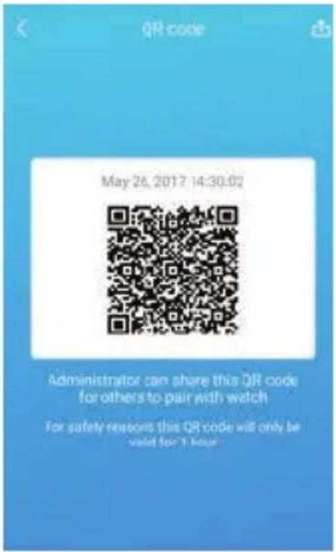 QR code May 26, 2017 14:30:02 Administrator can share this QR code for others to pair with watch For safety reasons this QR code will only be valid for 3 hours