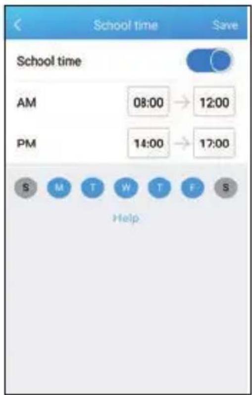 School time Save School time AM 08:00 → 12:00 PM 14:00 → 17:00 S M T W T F S Help