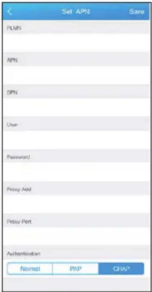 Set APN Save PLMN APN SPN User Password Proxy Add Proxy Port Authentication Normal PAP CHAP