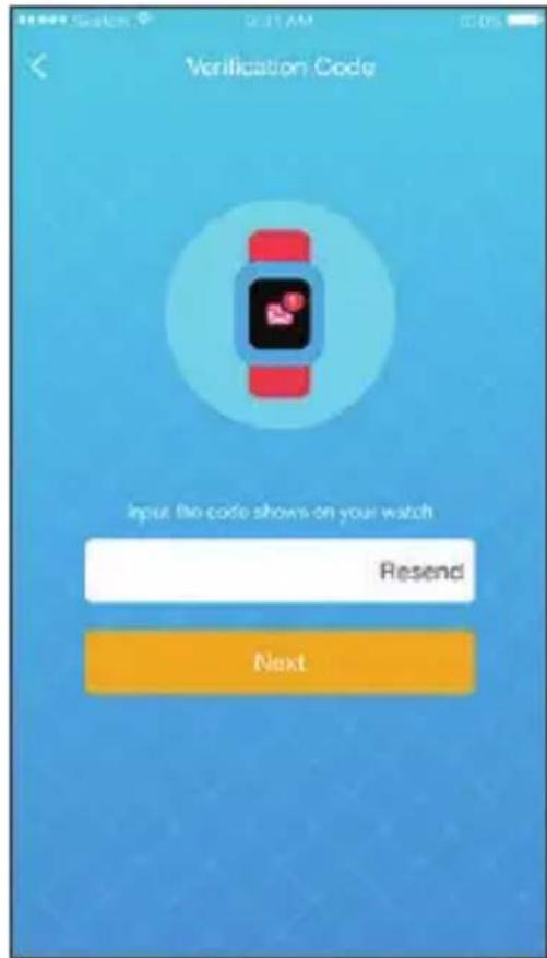 Verification Code Input the code shows on your watch Resend Next