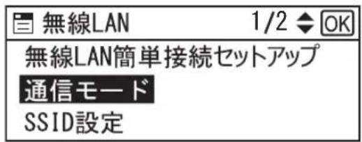 無線LAN 1/2 ◆ OK 無線LAN簡單接続セットアップ 通信モード SSID設定