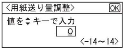 <用紙送り量調整> 値を◆キーで入力 0 <-14~14>