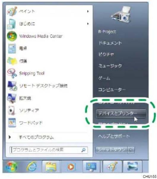 ペイント はじめに Windows Media Center 電点 付鑑 Snipping Tool リモート デスクトップ接続 拡大戦 ソリティア ワードバッド すべてのプログラム プログラムとファイルの検索 R-Project ドキュメント ピクチャ ミュージック ゲーム コンピューター デバイスとプリンター ヘルプとサポート シャットダウン CHU155