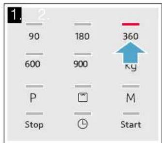 1. 2. 90 180 360 600 900 kg P M Stop Start