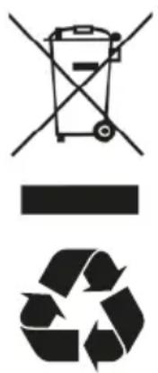 Three black-and-white symbols: a trash can with crossed lines, a horizontal line, and a recycling symbol.
