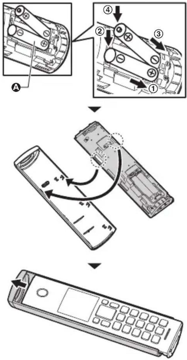 PANASONIC KX-TGK220G - Einsetzen der Akkus/Anbringen der Mobilteilabdeckung - 1