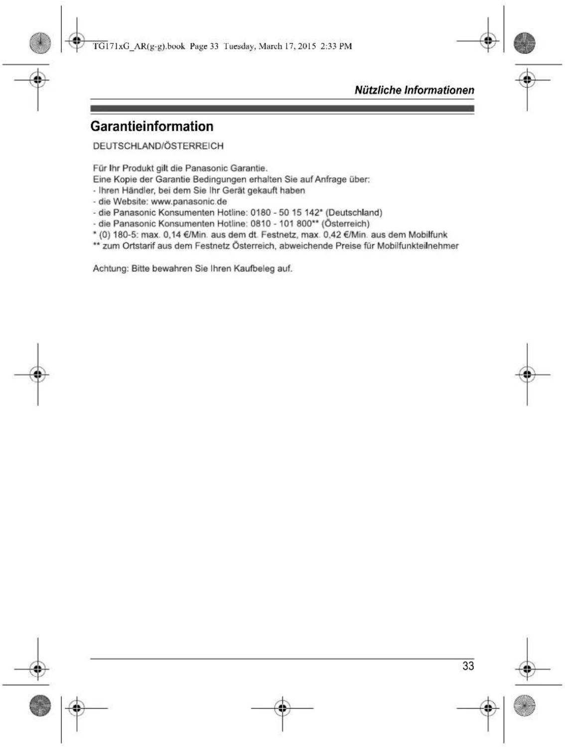 PANASONIC KX-TG1712G - Wichtig: - 10